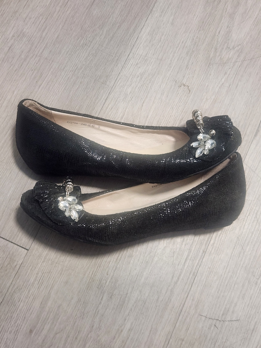 STACCATO Black Metallic Rhineston Ballet Flats 7 Women